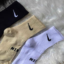 Pack Medias x3 Pares Desportivas Nike (Color: Beige + Negro + Blanco) 100% Algodon
